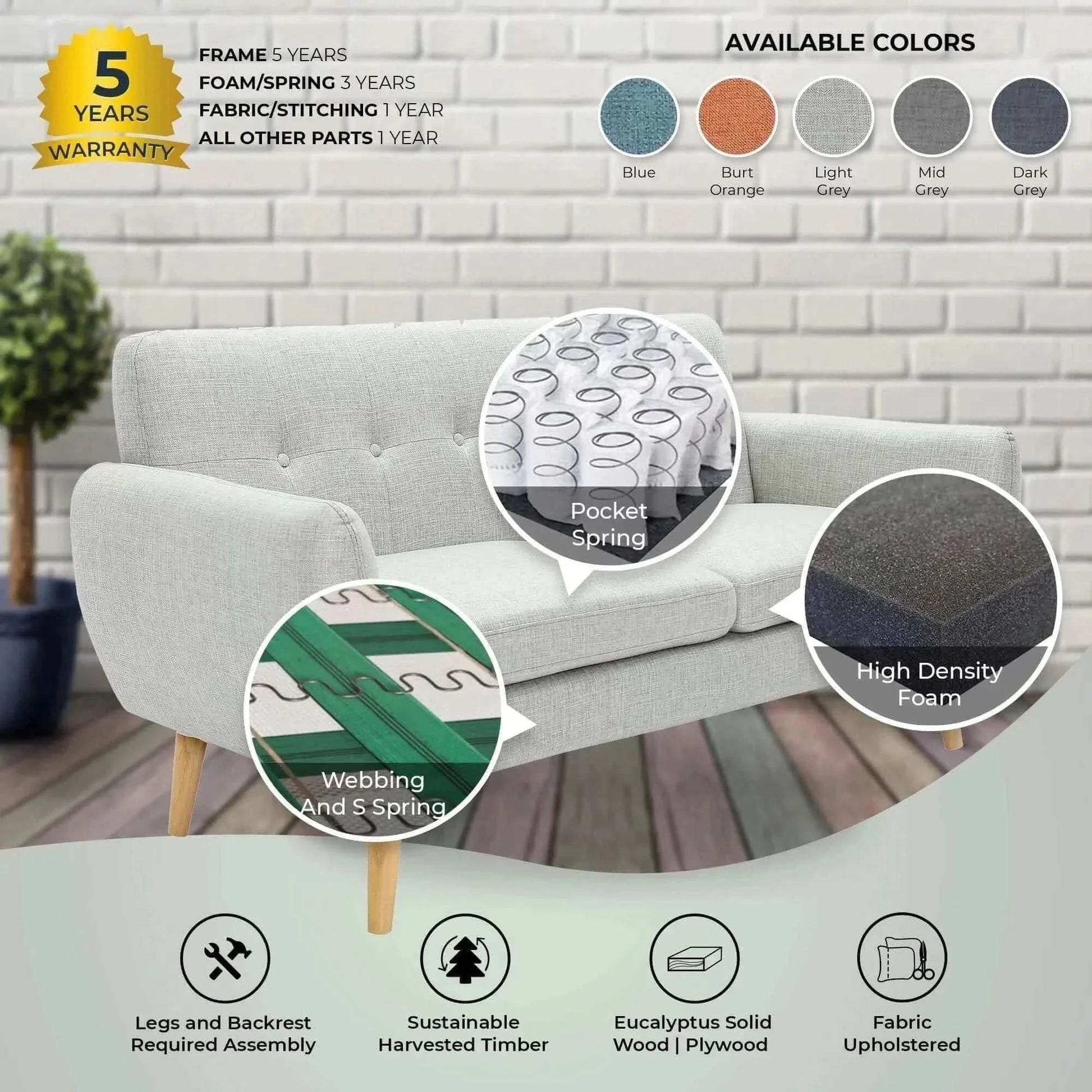 Dane 3 + 1 Seater Fabric Upholstered Sofa Armchair Lounge Couch - Ligh