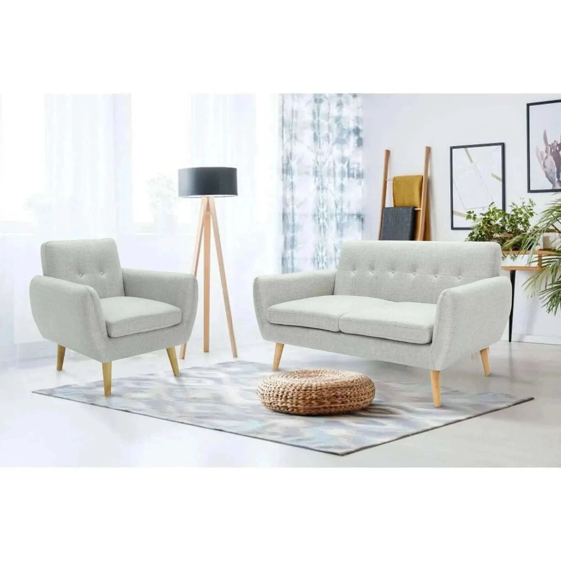 Dane 3 + 1 Seater Fabric Upholstered Sofa Armchair Lounge Couch - Ligh