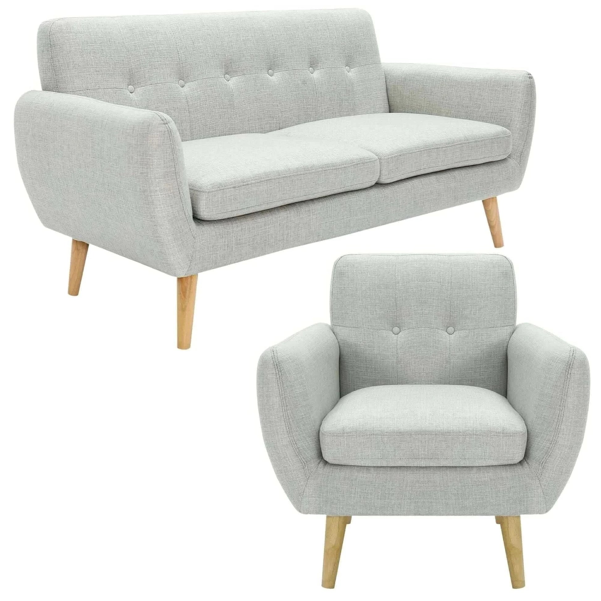 Dane 3 + 1 Seater Fabric Upholstered Sofa Armchair Lounge Couch - Ligh