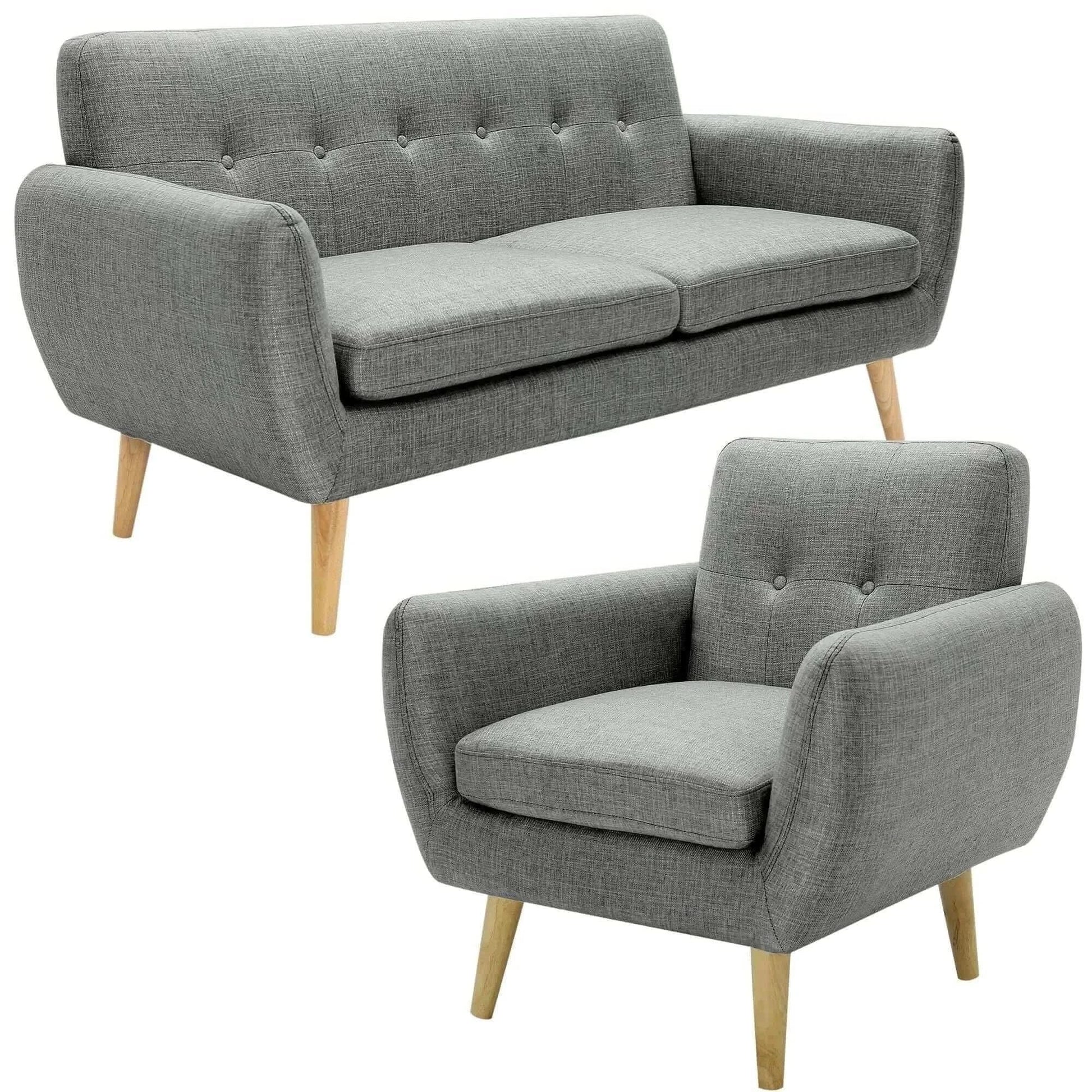 Dane 3 + 1 Seater Fabric Upholstered Sofa Armchair Lounge Couch - Mid 