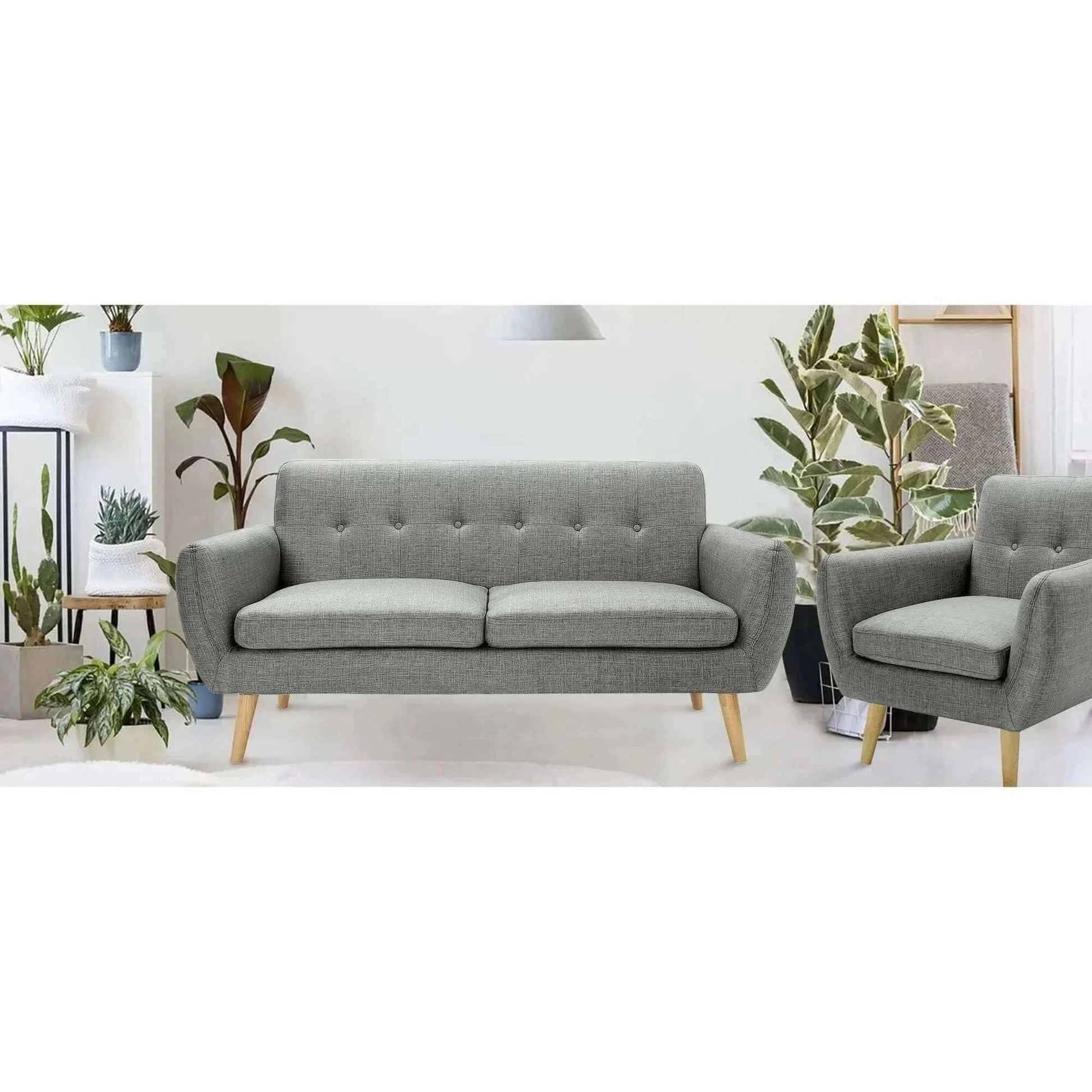Dane 3 + 1 Seater Fabric Upholstered Sofa Armchair Lounge Couch - Mid 