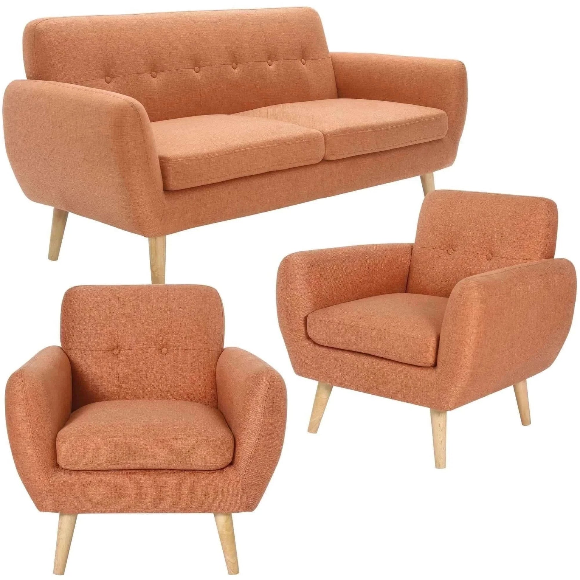 Dane 3 + 1 + 1 Seater Fabric Upholstered Sofa Armchair Lounge Set - Or