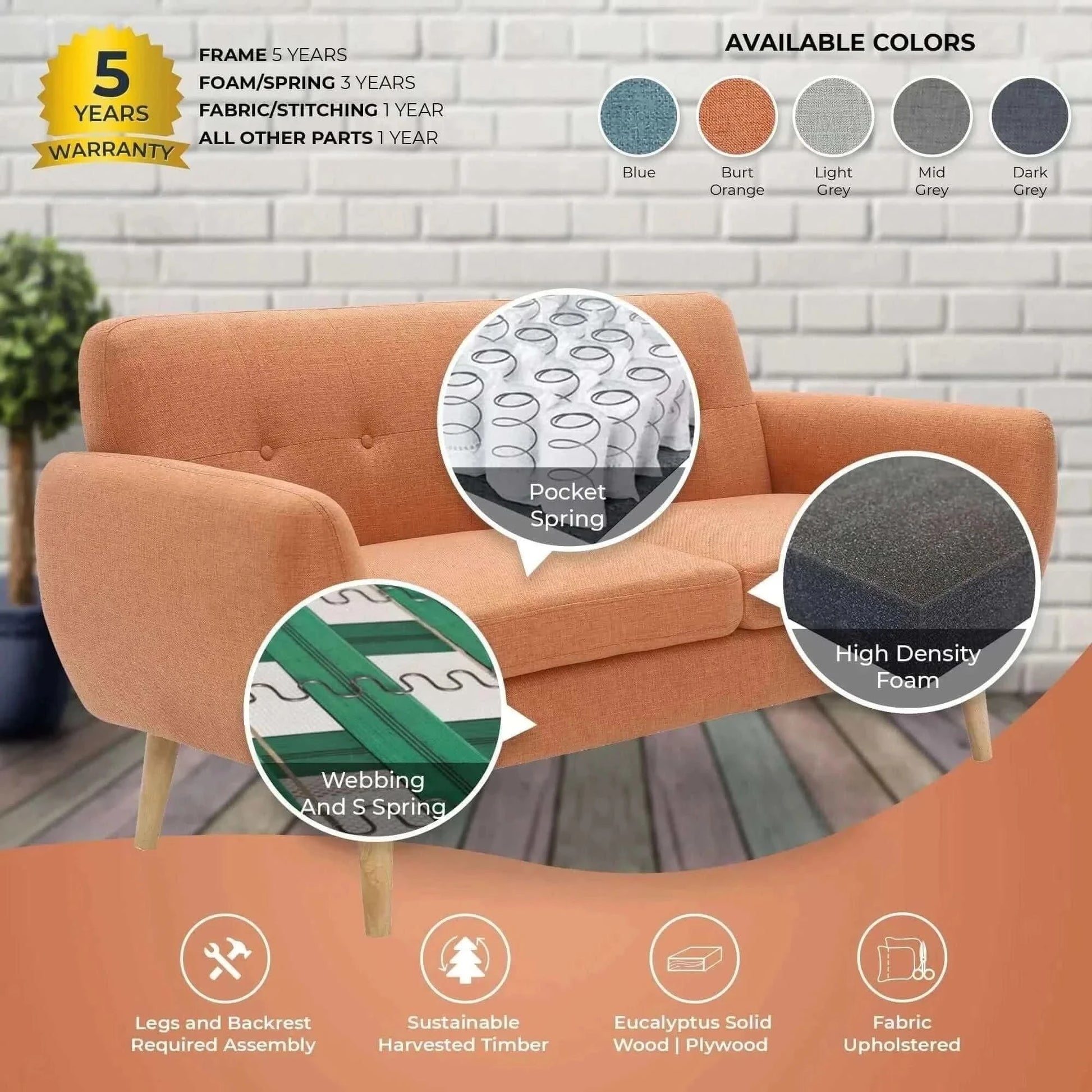 Dane 3 + 1 + 1 Seater Fabric Upholstered Sofa Armchair Lounge Set - Or