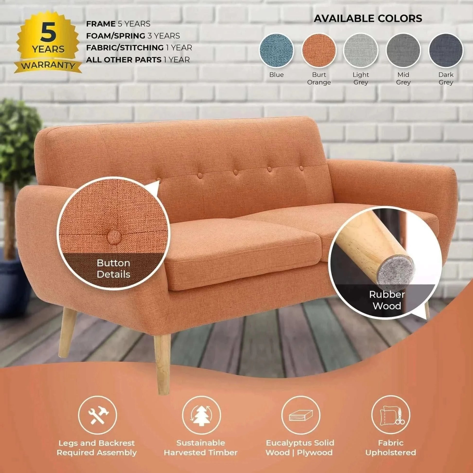 Dane 3 + 1 + 1 Seater Fabric Upholstered Sofa Armchair Lounge Set - Or