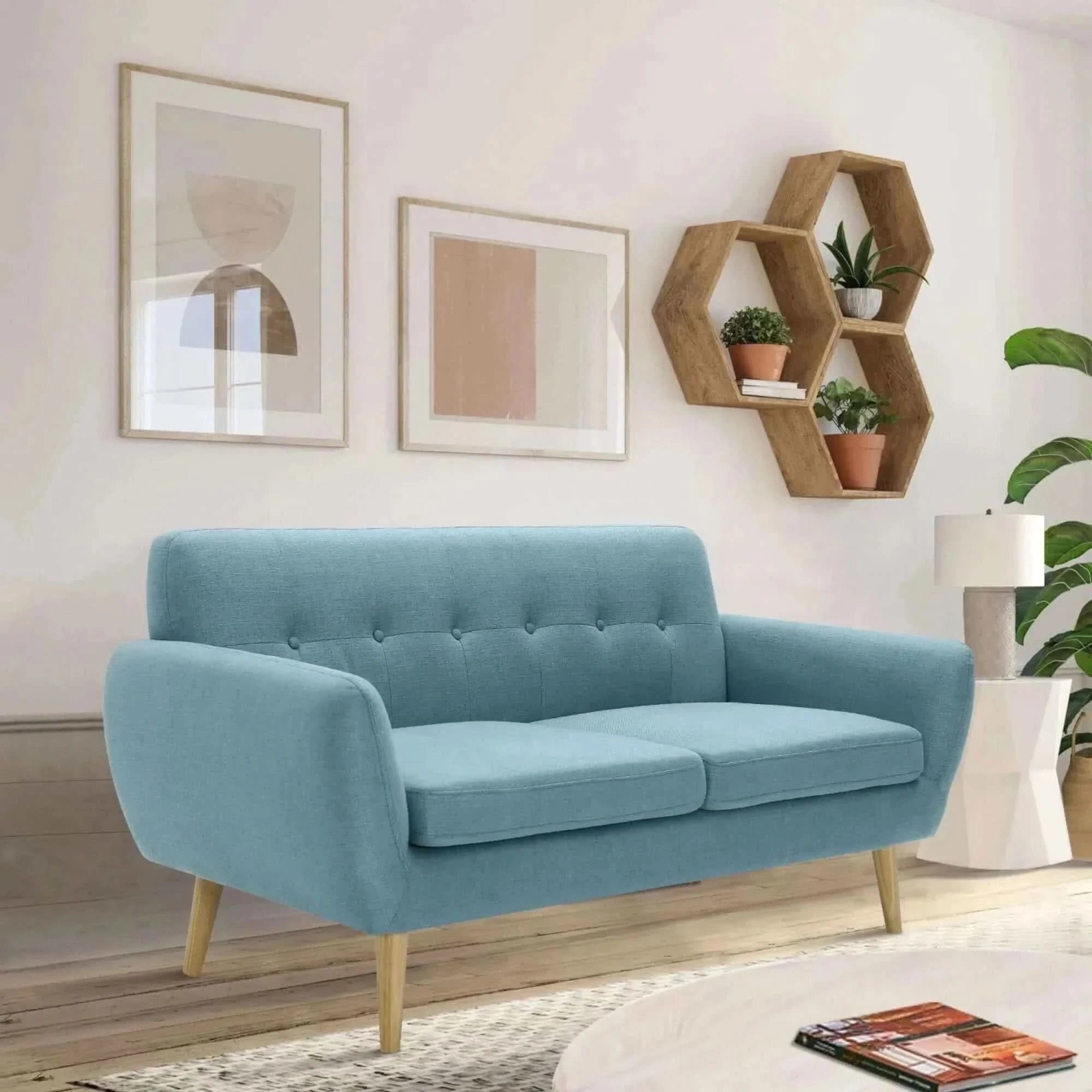 Dane 3 Seater Fabric Upholstered Sofa Lounge Couch - Blue