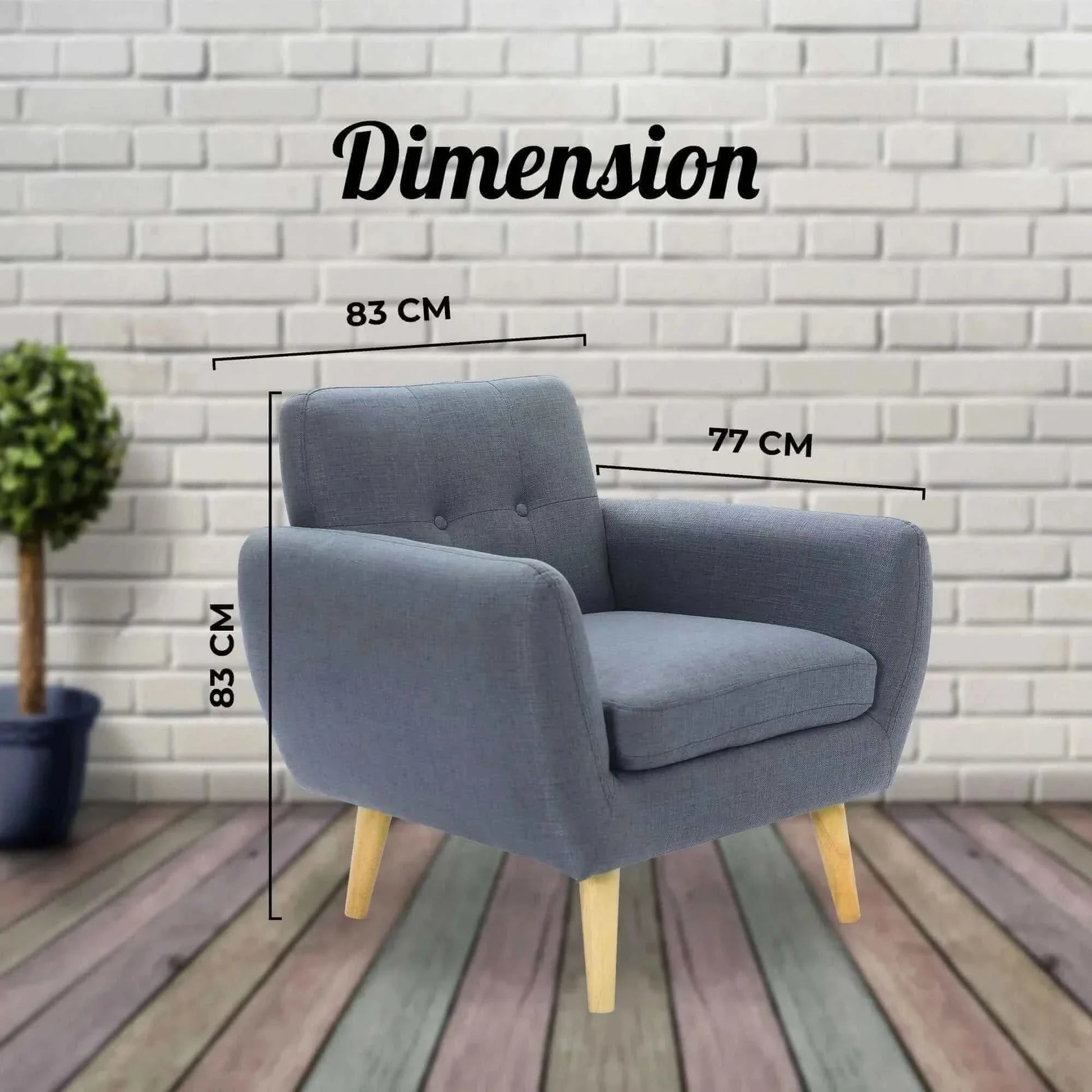 Dane 1 Seater Fabric Upholstered Sofa Armchair Set of 2 - Dark Grey