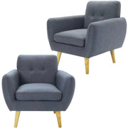 Dane 1 Seater Fabric Upholstered Sofa Armchair Set of 2 - Dark Grey