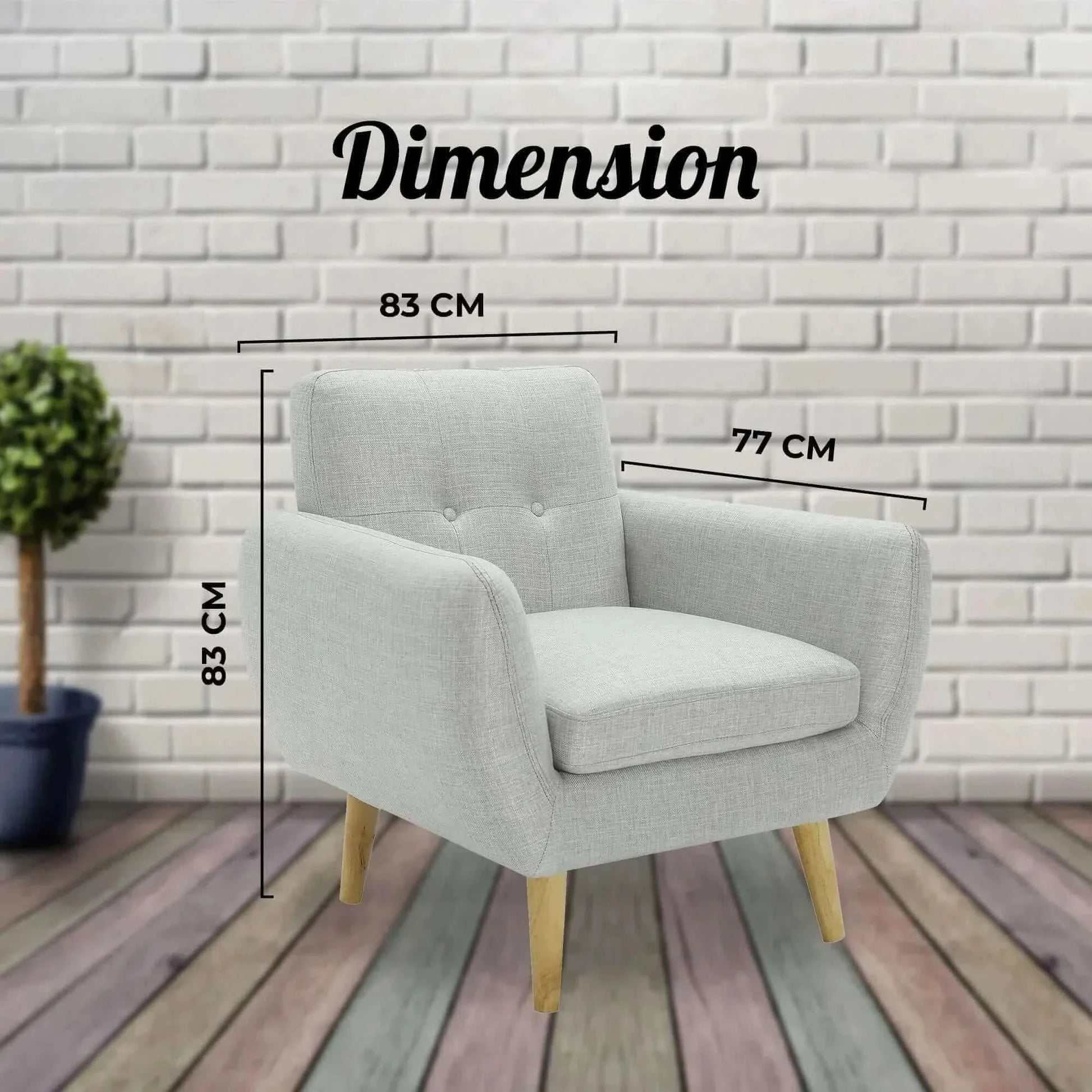 Dane 1 Seater Fabric Upholstered Sofa Armchair Set of 2 - Light Grey