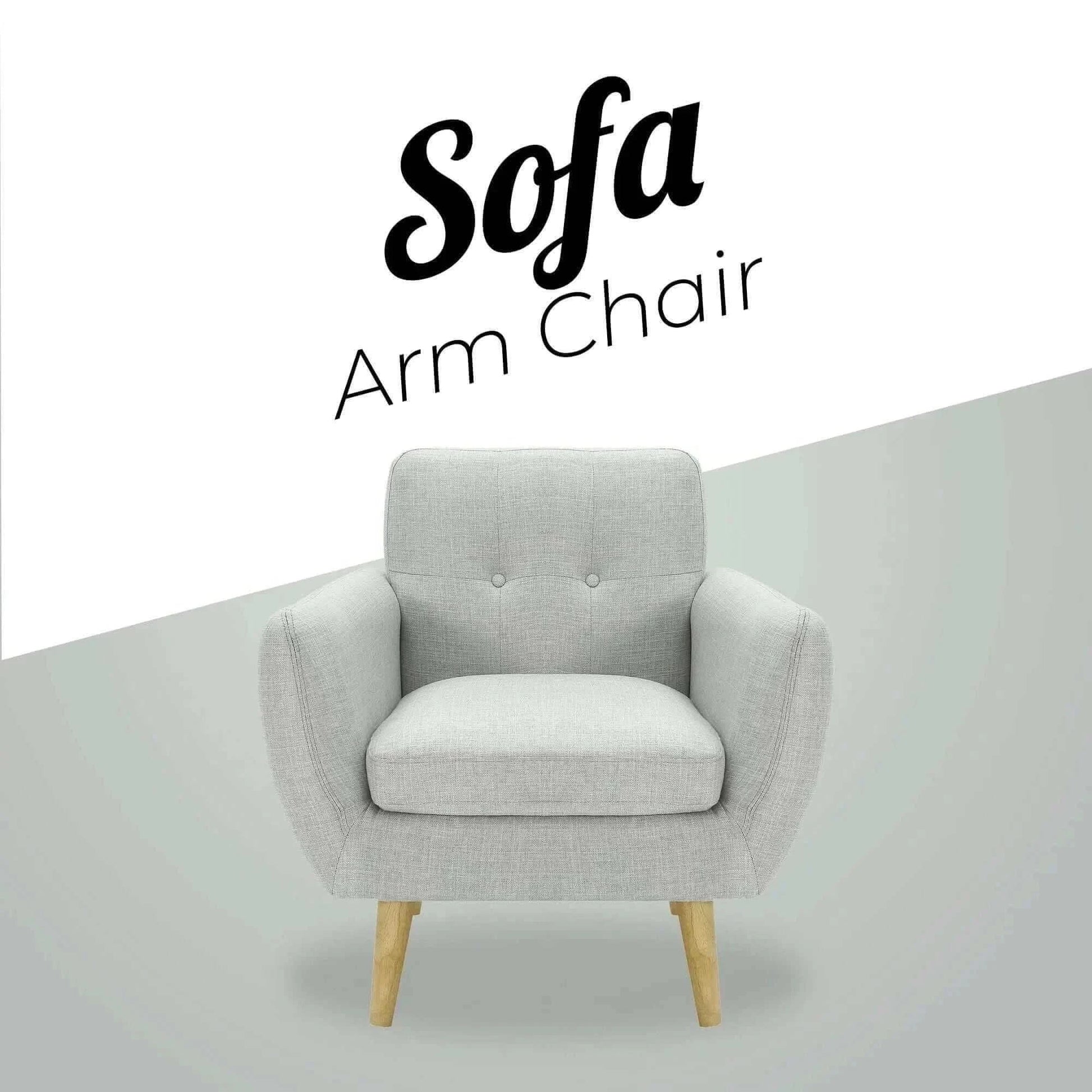 Dane 1 Seater Fabric Upholstered Sofa Armchair Set of 2 - Light Grey