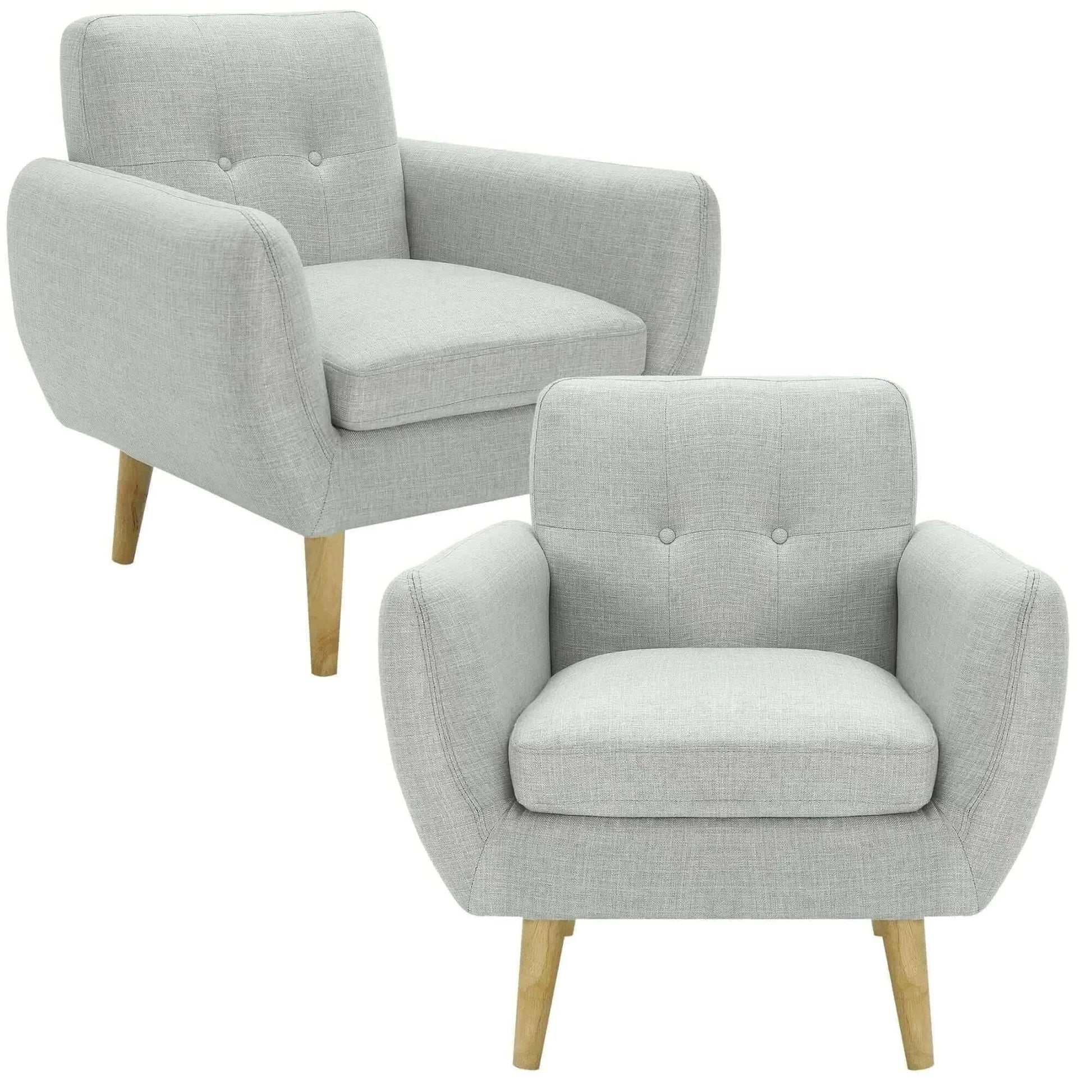 Dane 1 Seater Fabric Upholstered Sofa Armchair Set of 2 - Light Grey