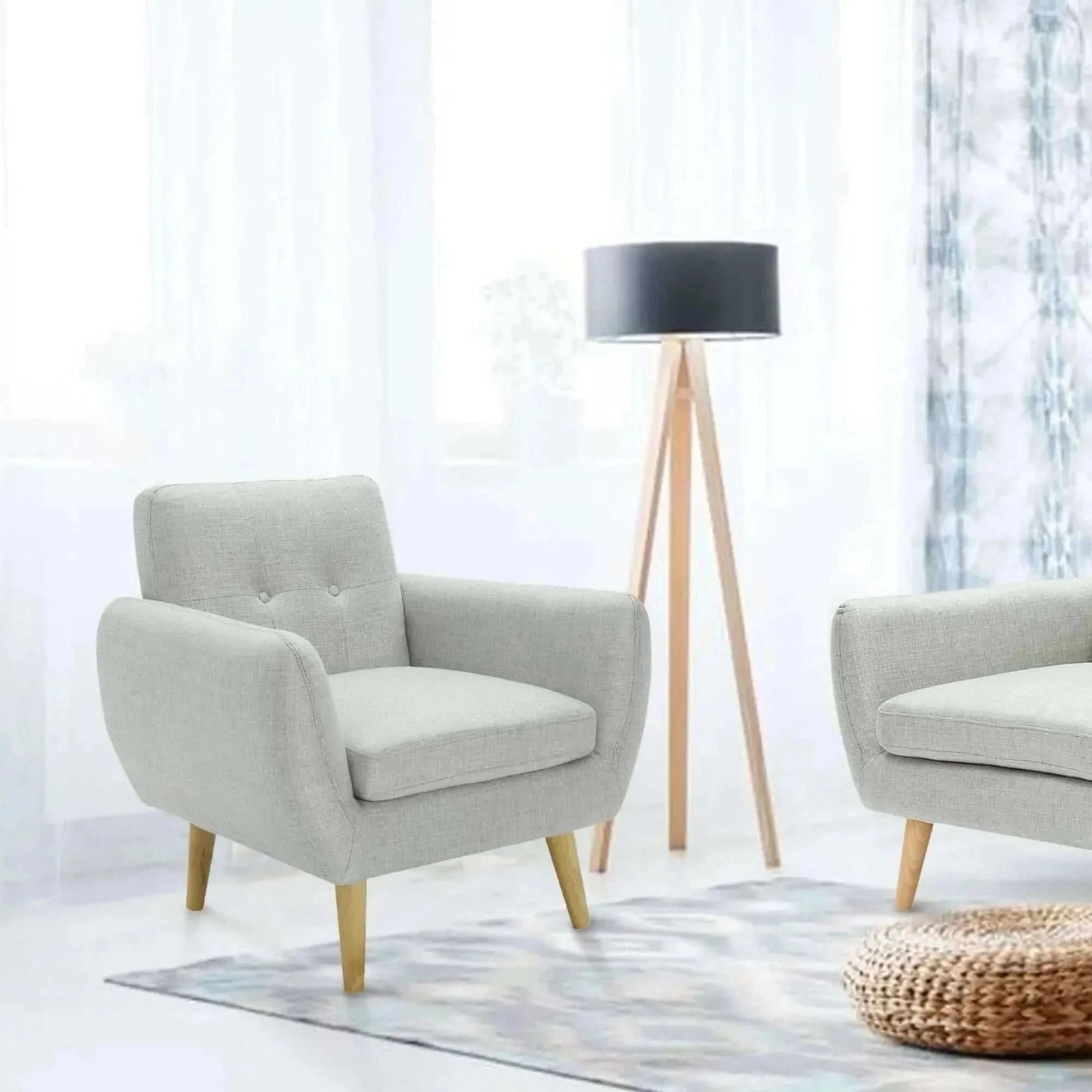 Dane 1 Seater Fabric Upholstered Sofa Armchair Set of 2 - Light Grey