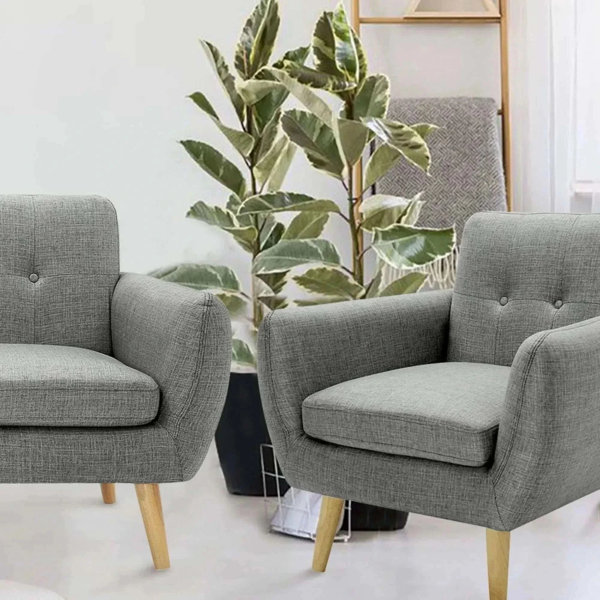 Dane Single Seater Fabric Upholstered Sofa Armchair Set of 2 - Mid Gre