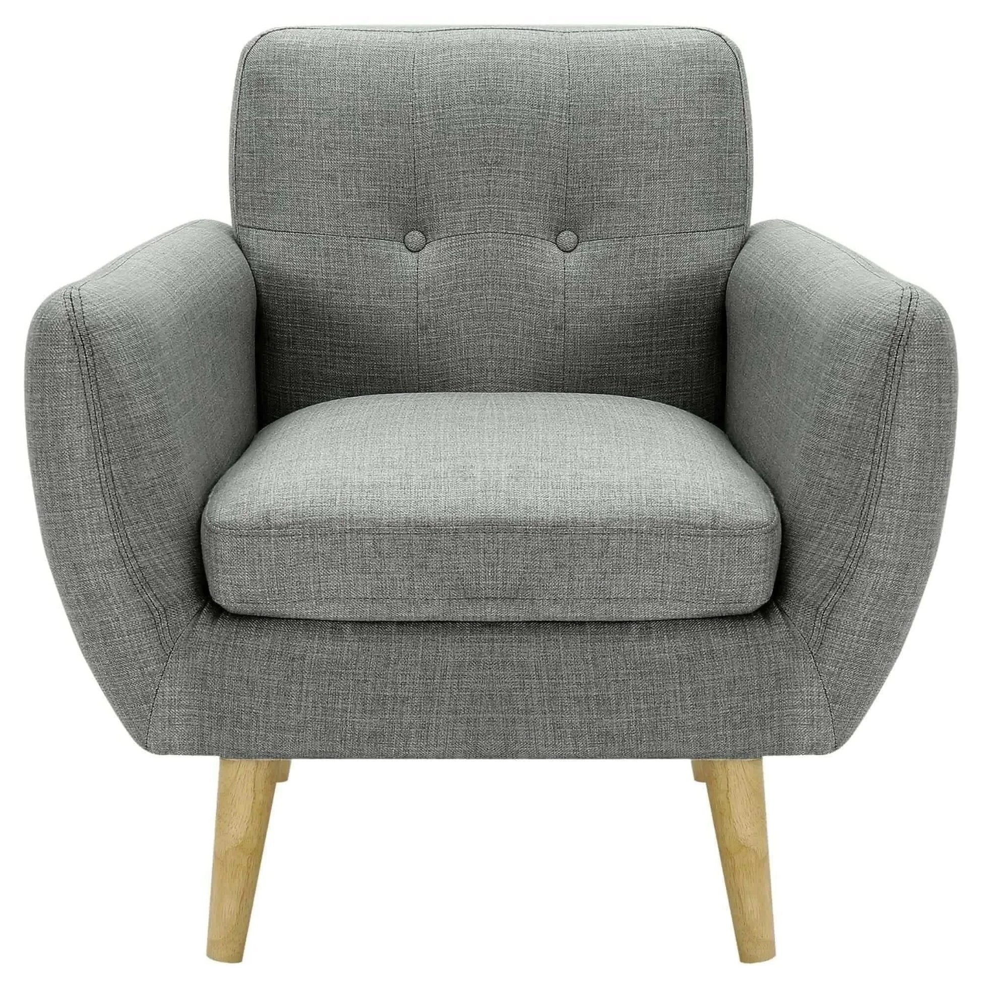 Dane Single Seater Fabric Upholstered Sofa Armchair Set of 2 - Mid Gre