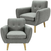 Dane Single Seater Fabric Upholstered Sofa Armchair Set of 2 - Mid Gre