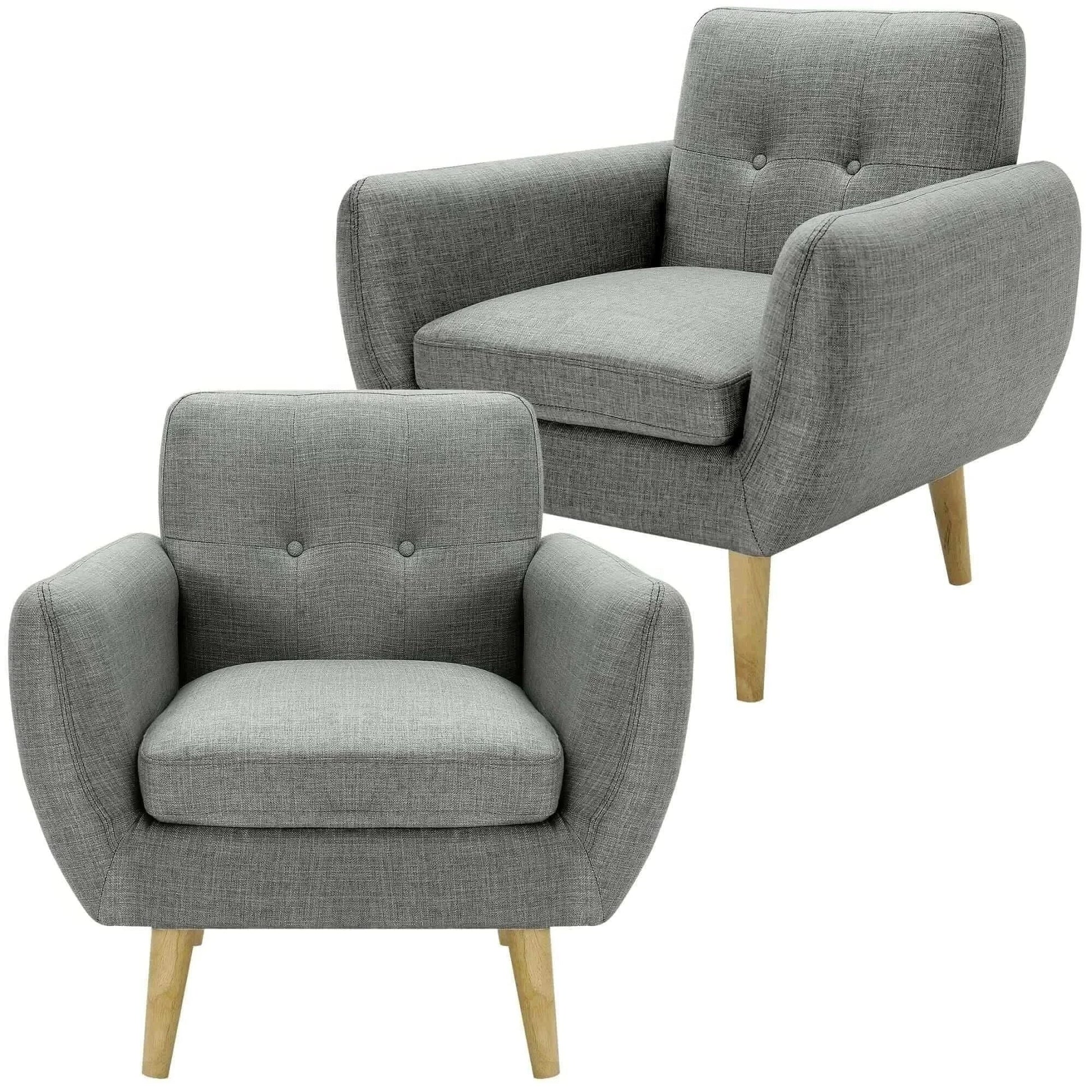 Dane Single Seater Fabric Upholstered Sofa Armchair Set of 2 - Mid Gre