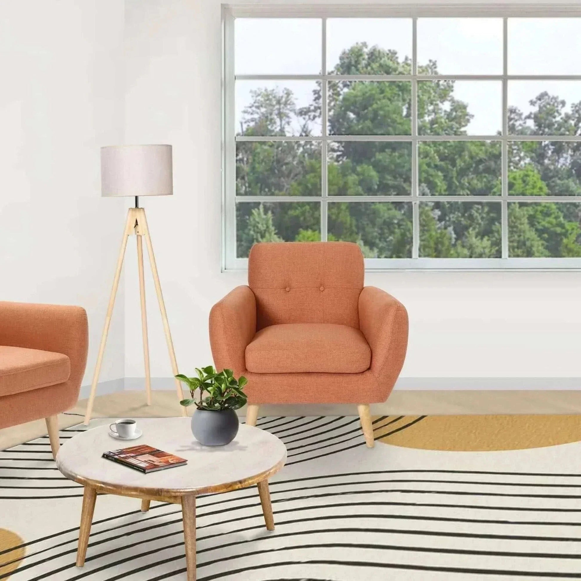 Dane 1 Seater Fabric Upholstered Sofa Armchair Set of 2 - Orange