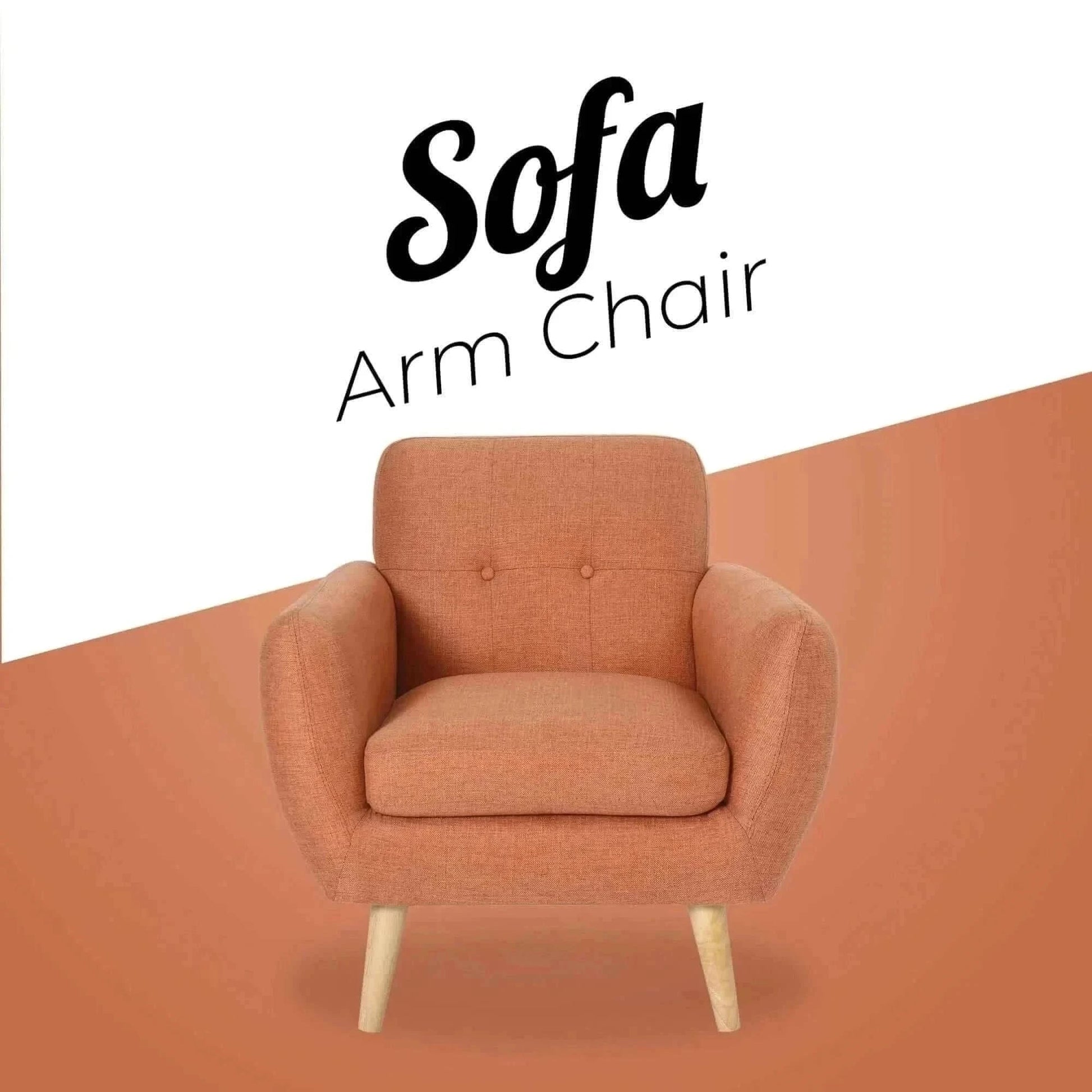 Dane 1 Seater Fabric Upholstered Sofa Armchair Set of 2 - Orange