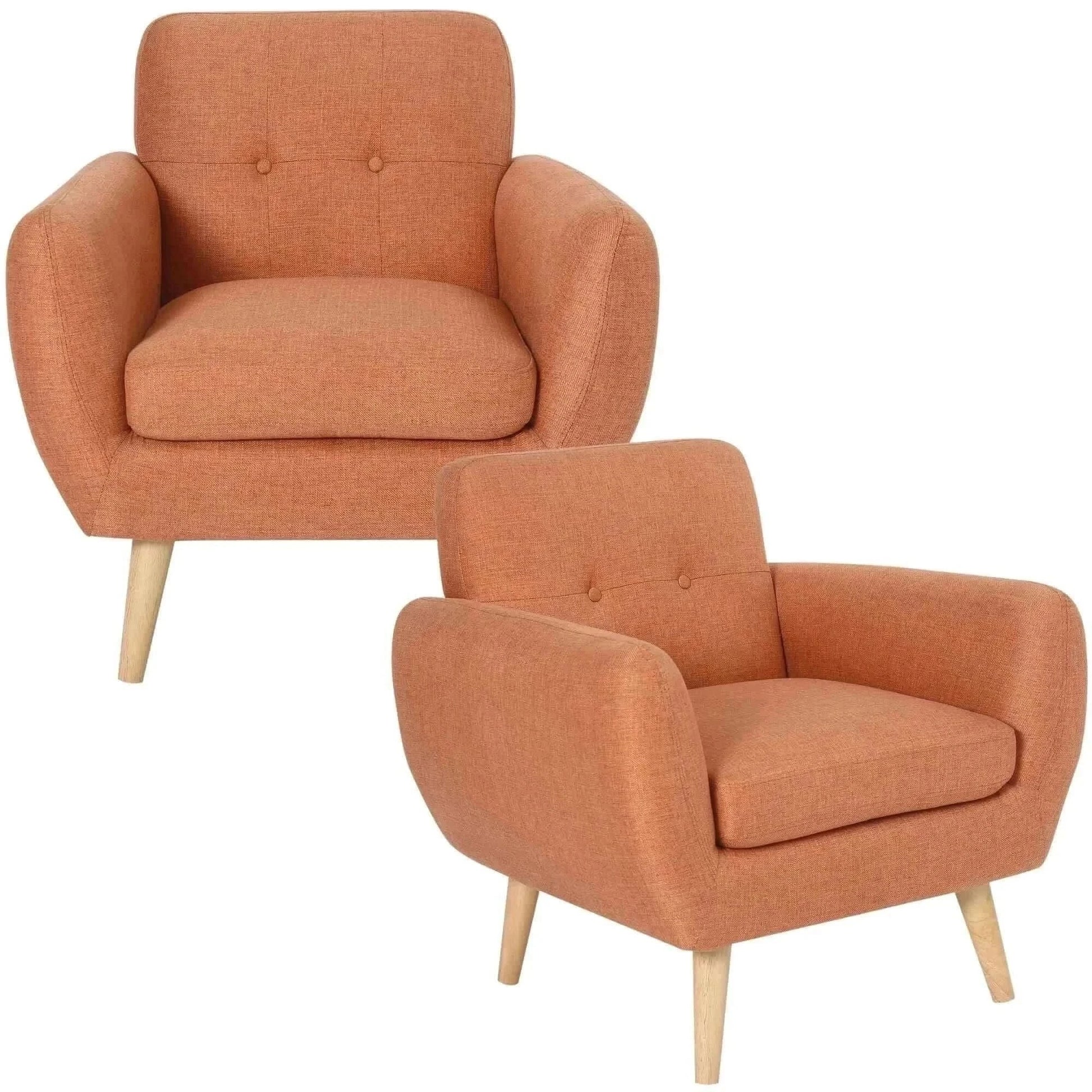 Dane 1 Seater Fabric Upholstered Sofa Armchair Set of 2 - Orange