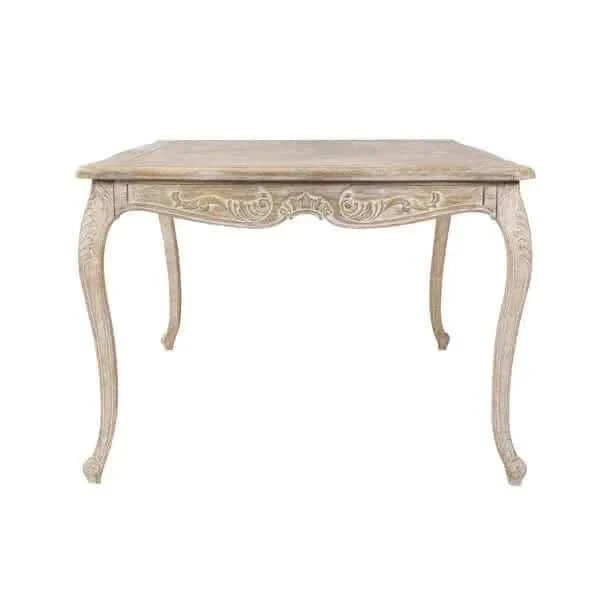 Medium Size Dining Table Oak Wood White Washed Finish