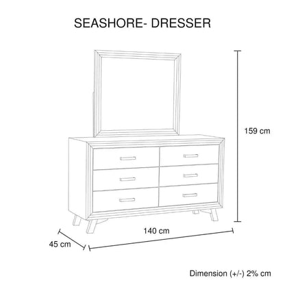 Mirrored 6 Storage Drawer Dresser in Silver Brush Colour