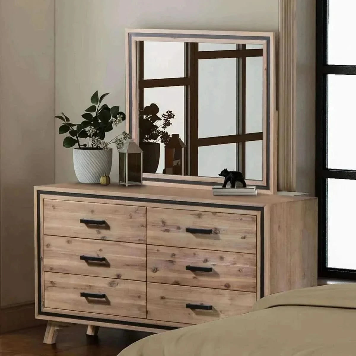 Mirrored 6 Storage Drawer Dresser in Silver Brush Colour