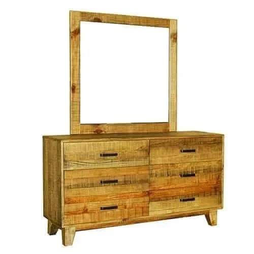 Dresser with 6 Storage Drawers in Solid Acacia With Mirror in Vintage 