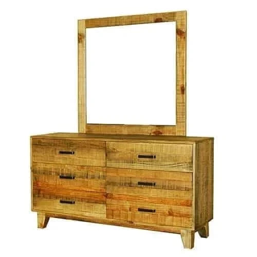 Dresser with 6 Storage Drawers in Solid Acacia With Mirror in Vintage 