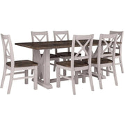 Erica 7pc Dining Set 200cm Table 6 Chair Solid Wood Timber - Brown Whi
