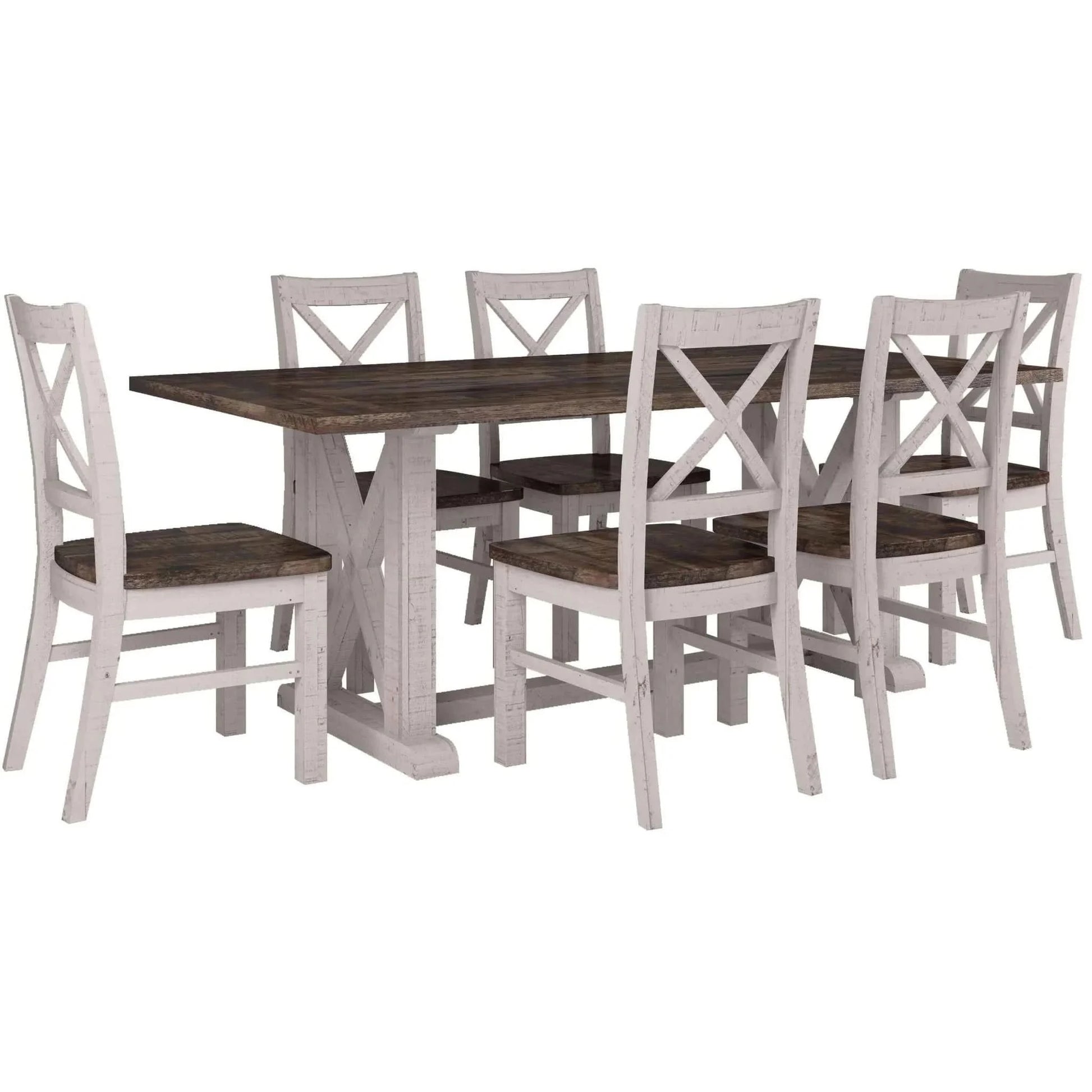 Erica 7pc Dining Set 200cm Table 6 Chair Solid Wood Timber - Brown Whi