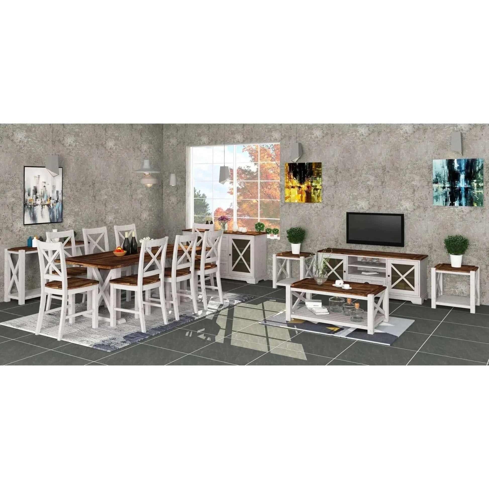 Erica 7pc Dining Set 200cm Table 6 Chair Solid Wood Timber - Brown Whi