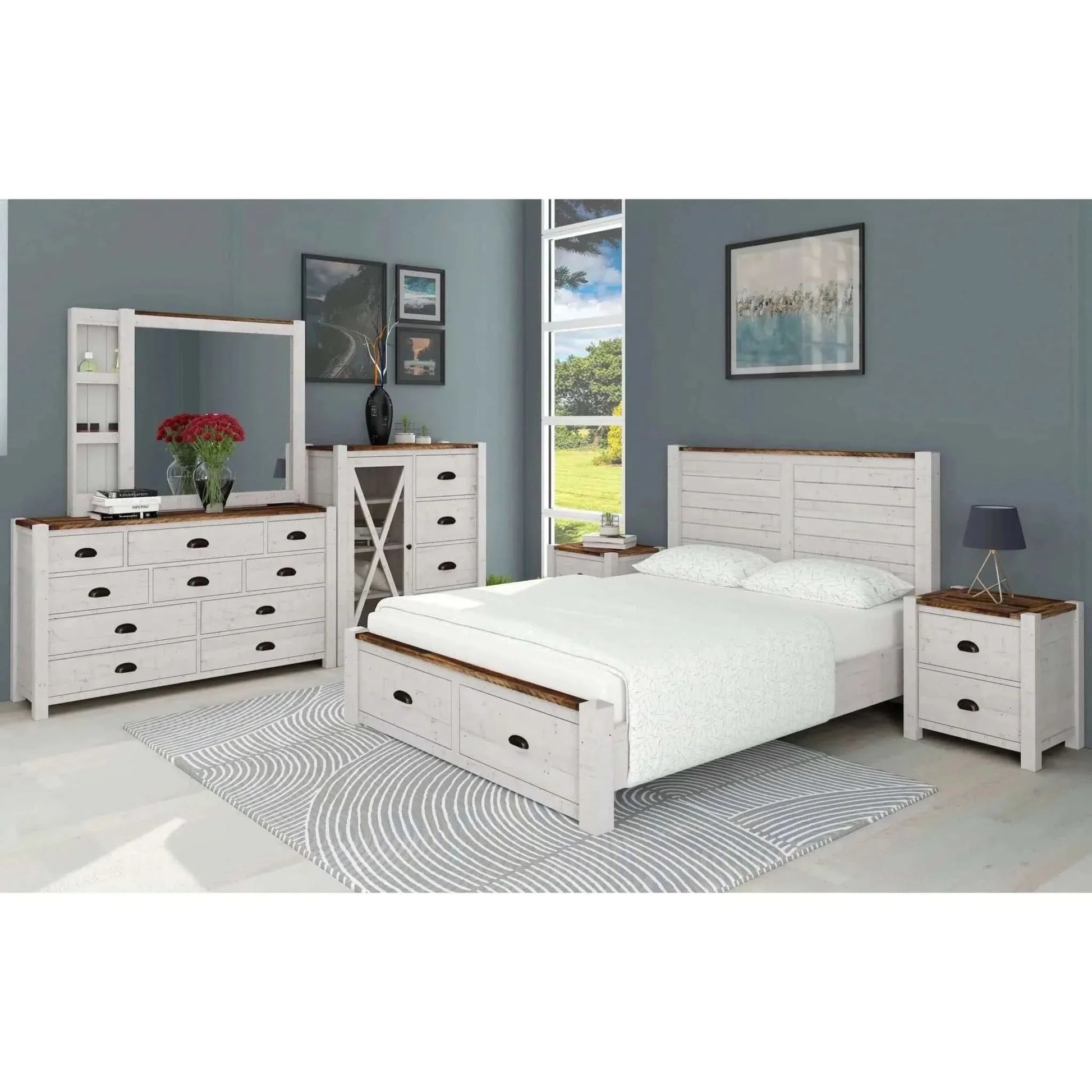 Erica Dresser Mirror Set 10 Chest of Drawers Acacia Timber Cabinet Bro