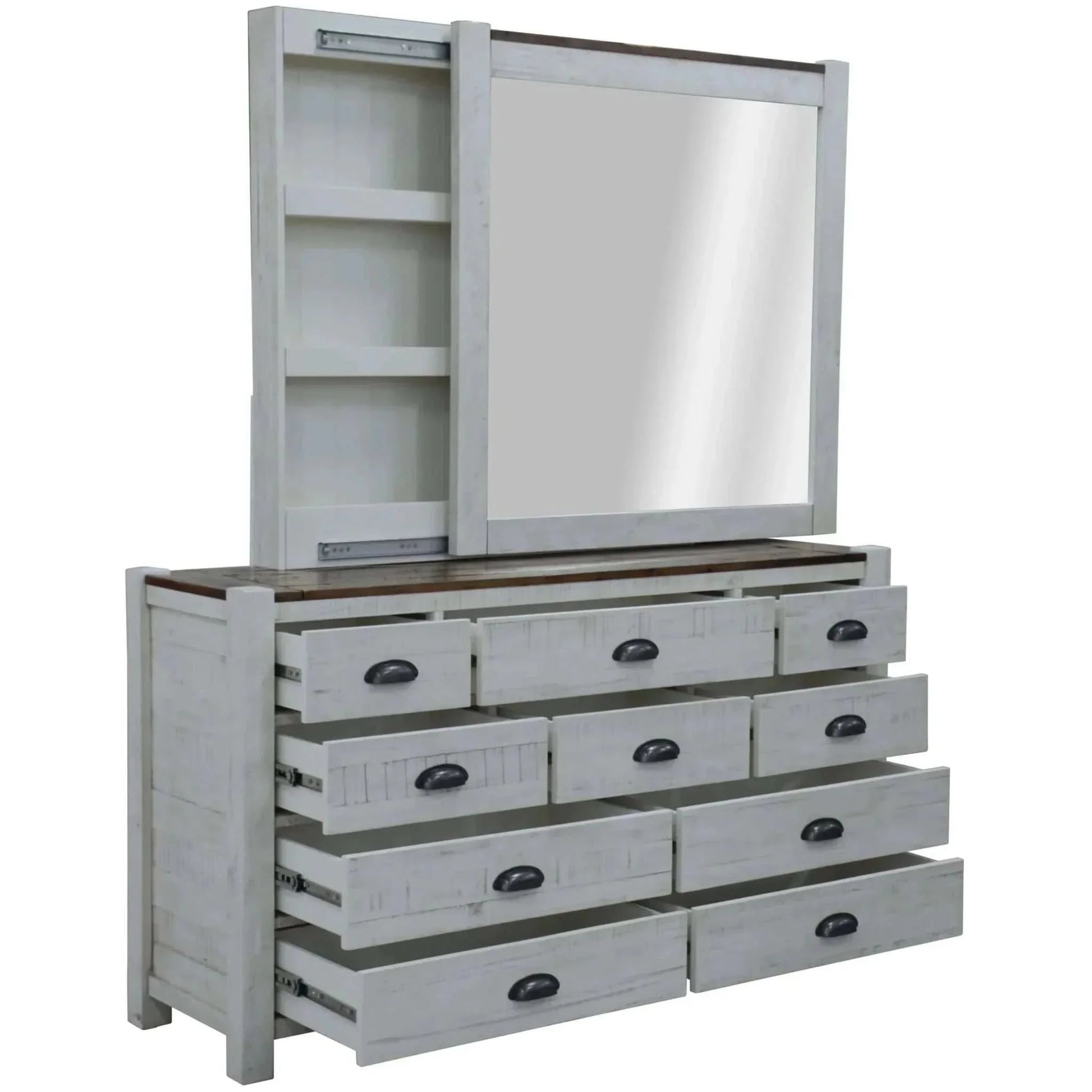 Erica Dresser Mirror Set 10 Chest of Drawers Acacia Timber Cabinet Bro