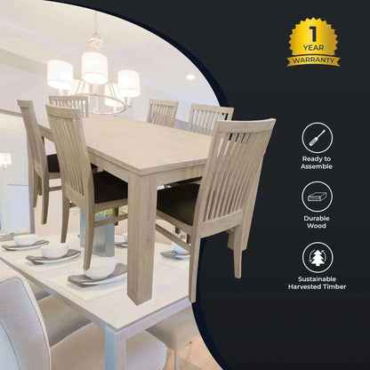 Foxglove 7pc Dining Set 190cm Table 6 PU Seat Chair - White