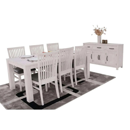 Foxglove 7pc Dining Set 190cm Table 6 PU Seat Chair - White