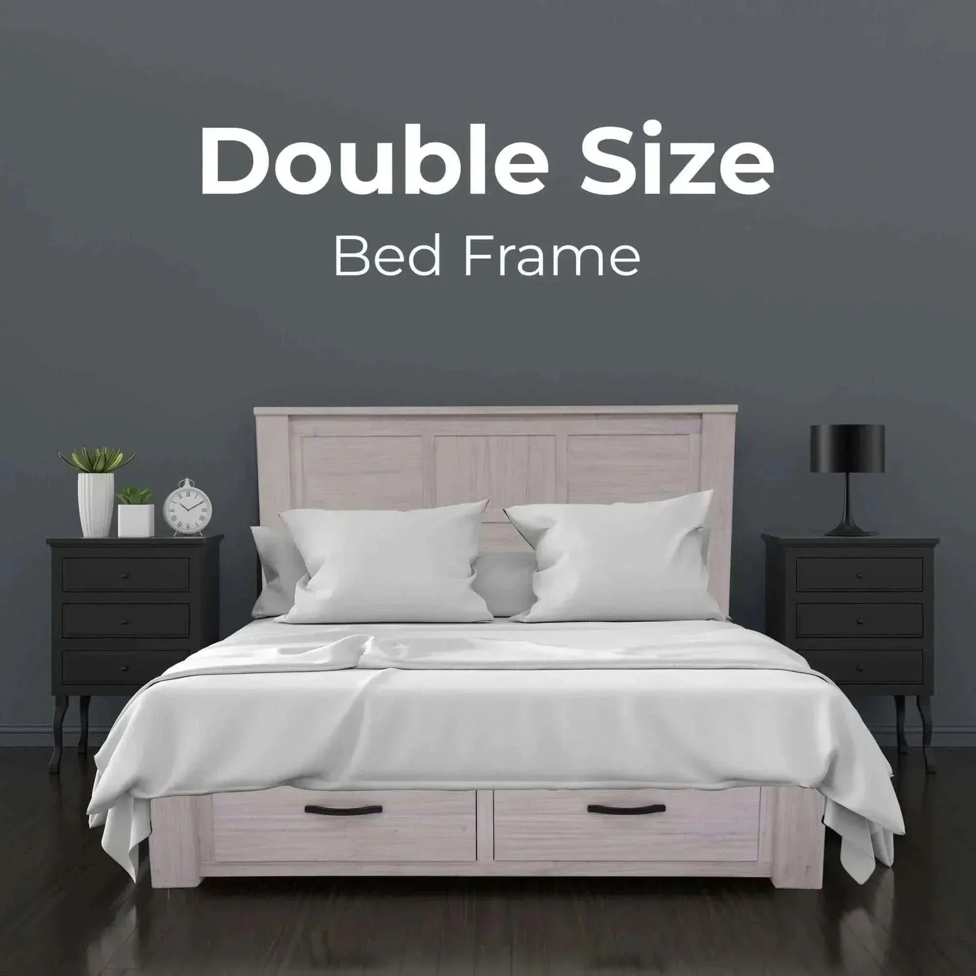 Foxglove Bed Frame Double Size Mattress Base With Storage Drawers - Wh
