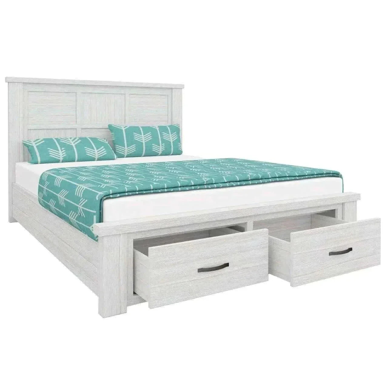 Foxglove Bed Frame Double Size Mattress Base With Storage Drawers - Wh
