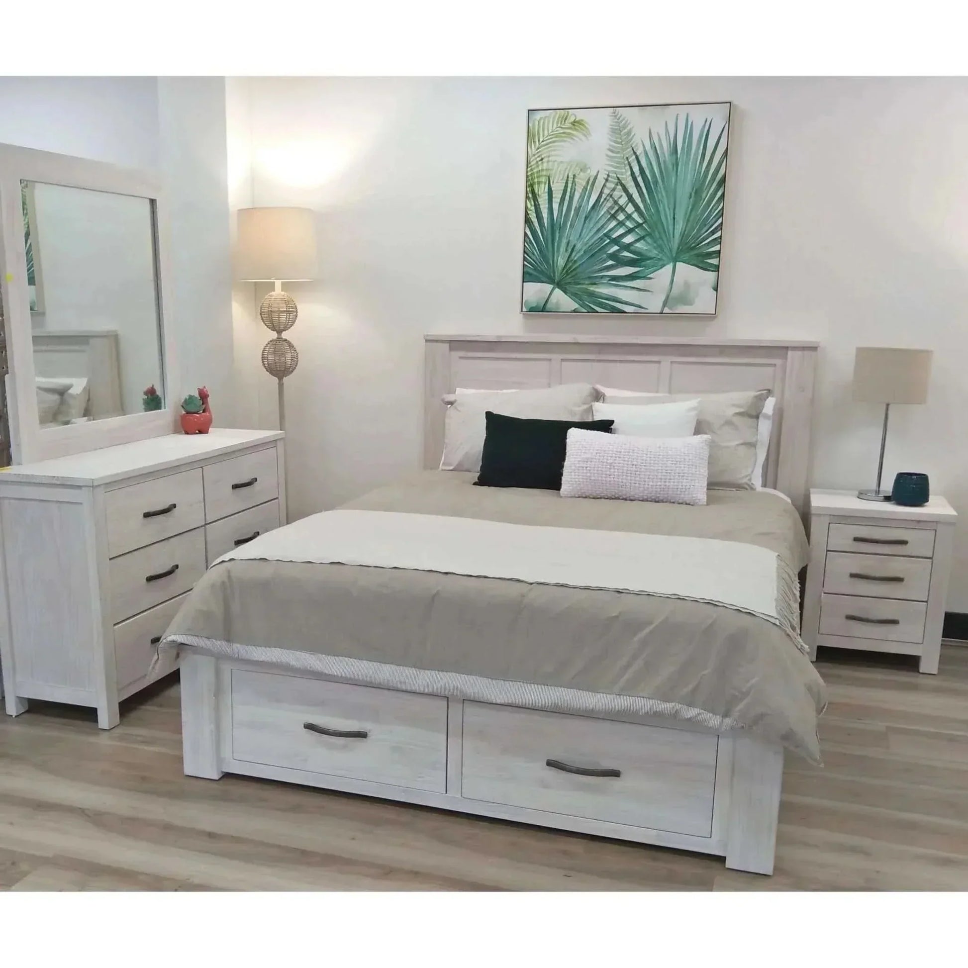 Foxglove Bed Frame Double Size Mattress Base With Storage Drawers - Wh