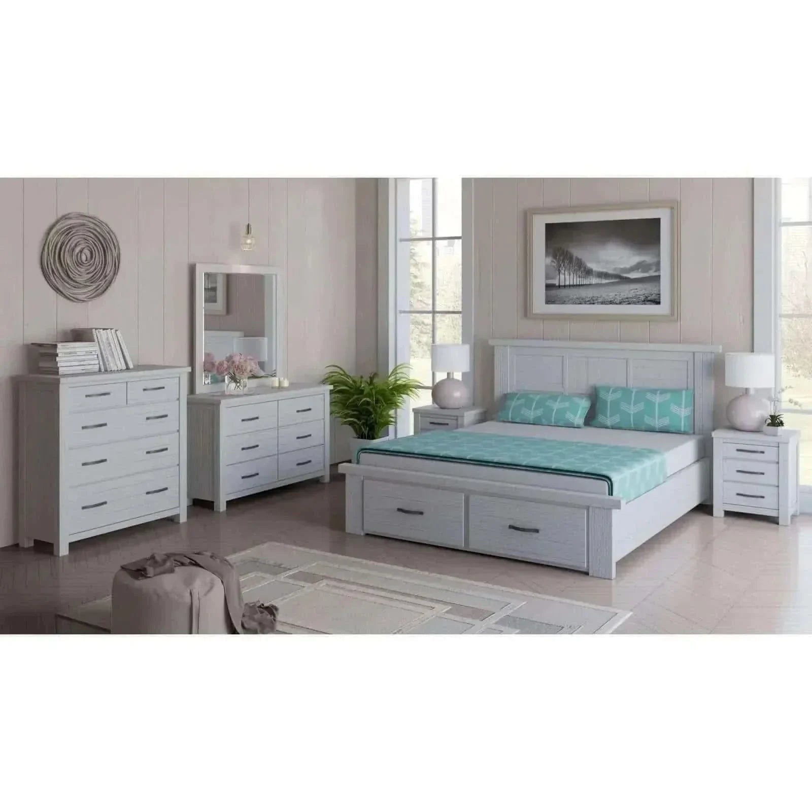 Foxglove Bed Frame Double Size Mattress Base With Storage Drawers - Wh