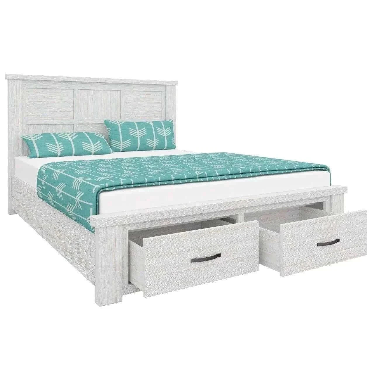 Foxglove Bed Frame Queen Size With Storage Drawers - White
