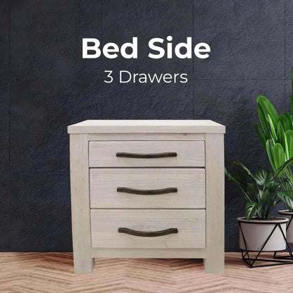 Foxglove Bedside Tables 3 Drawers Storage Cabinet - White