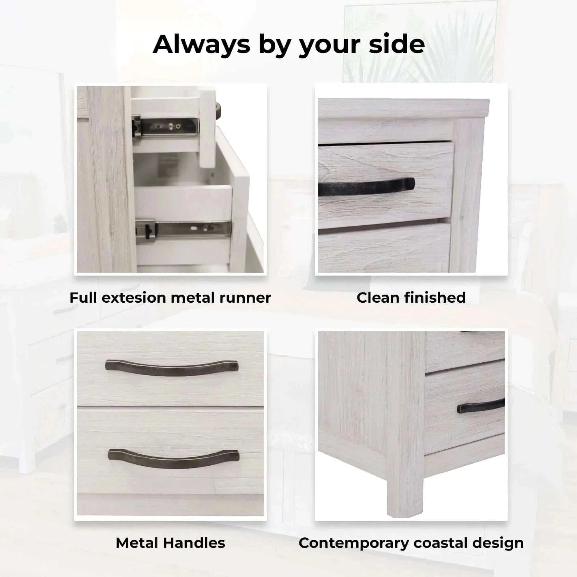 Foxglove Bedside Tables 3 Drawers Storage Cabinet - White