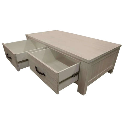 Foxglove Coffee Table 127cm 2 Drawer Solid Timber Wood - White