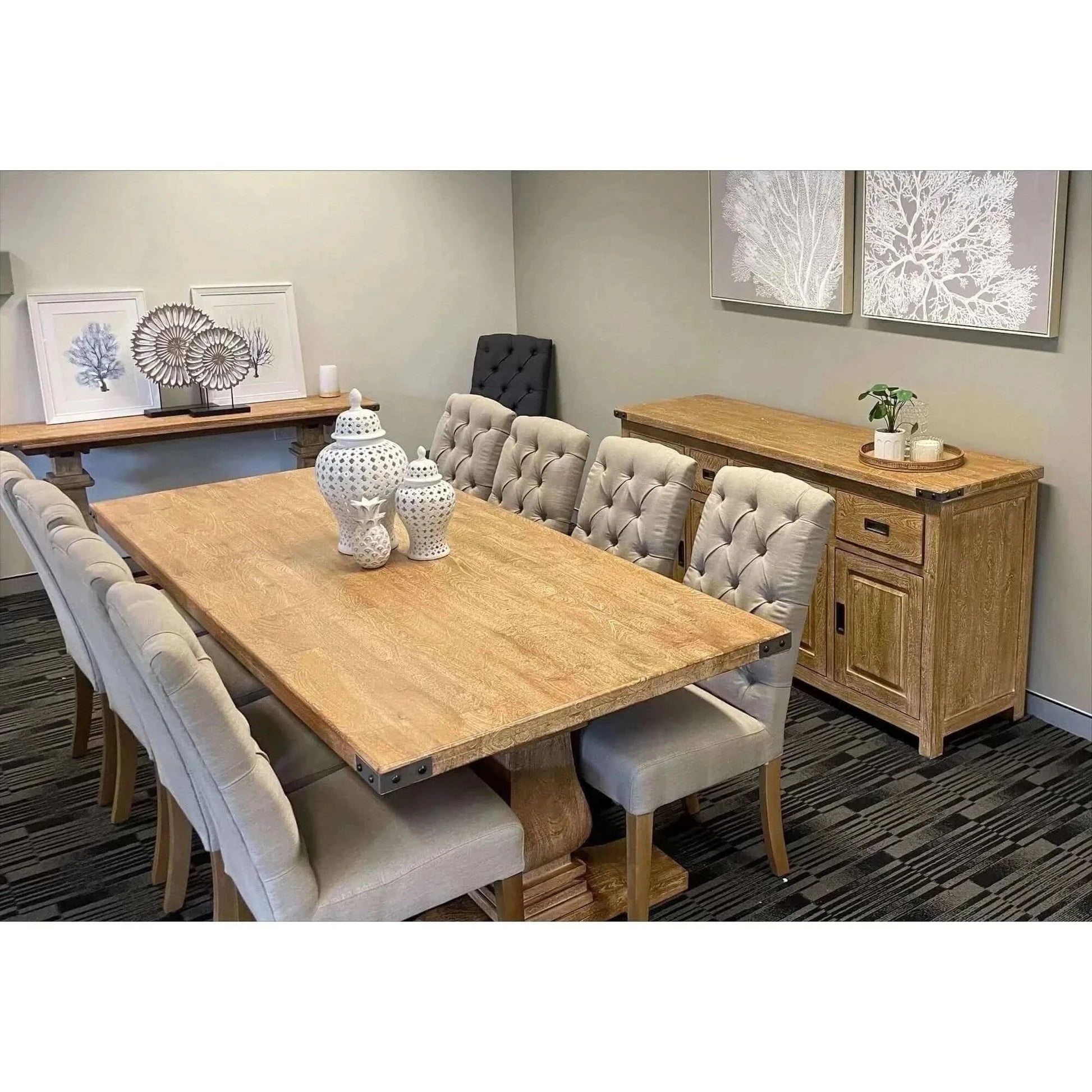 Gloriosa 10 seater Dining Table and Beige Chairs Mango Wood - Honey Wa