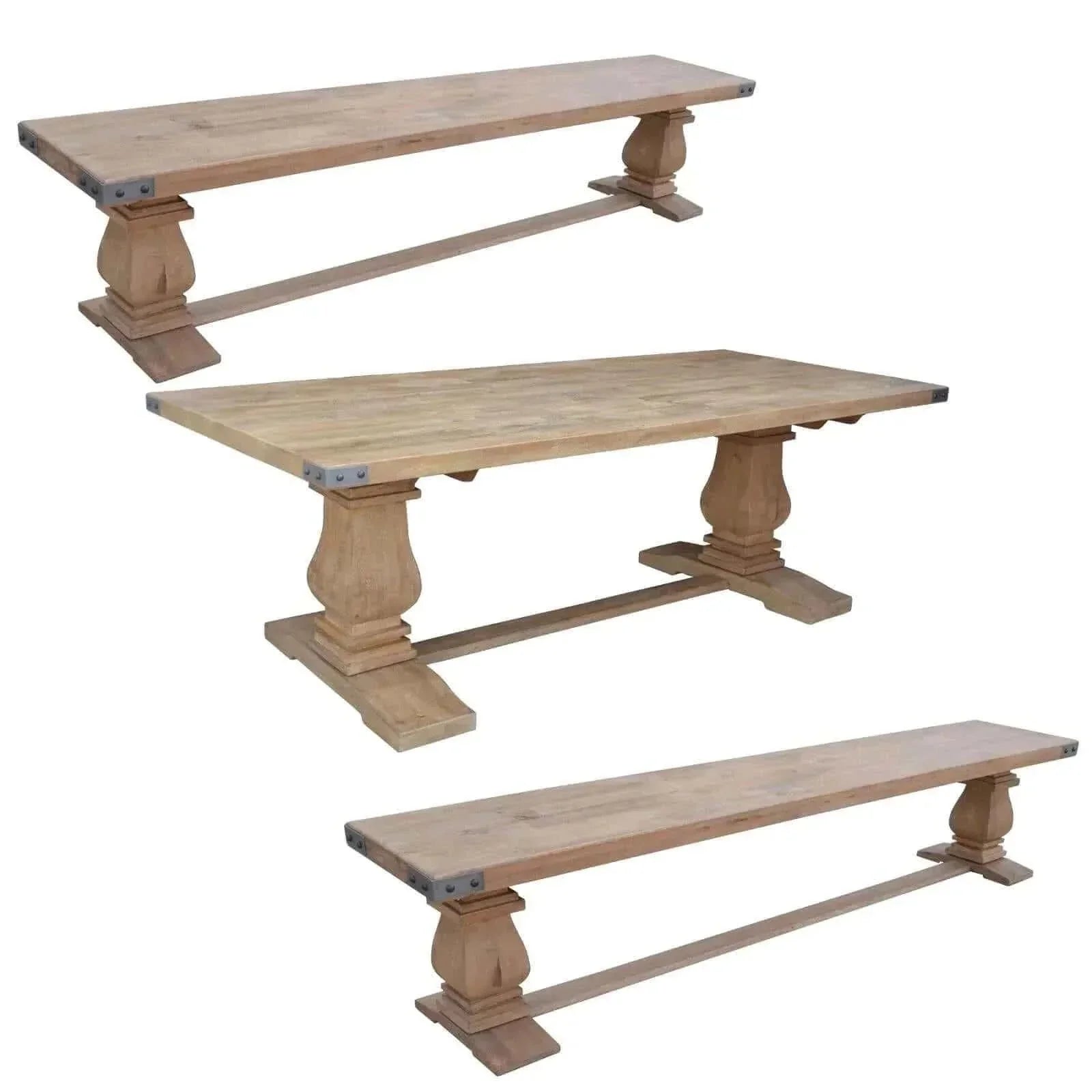 wood Dining Table and Bench 