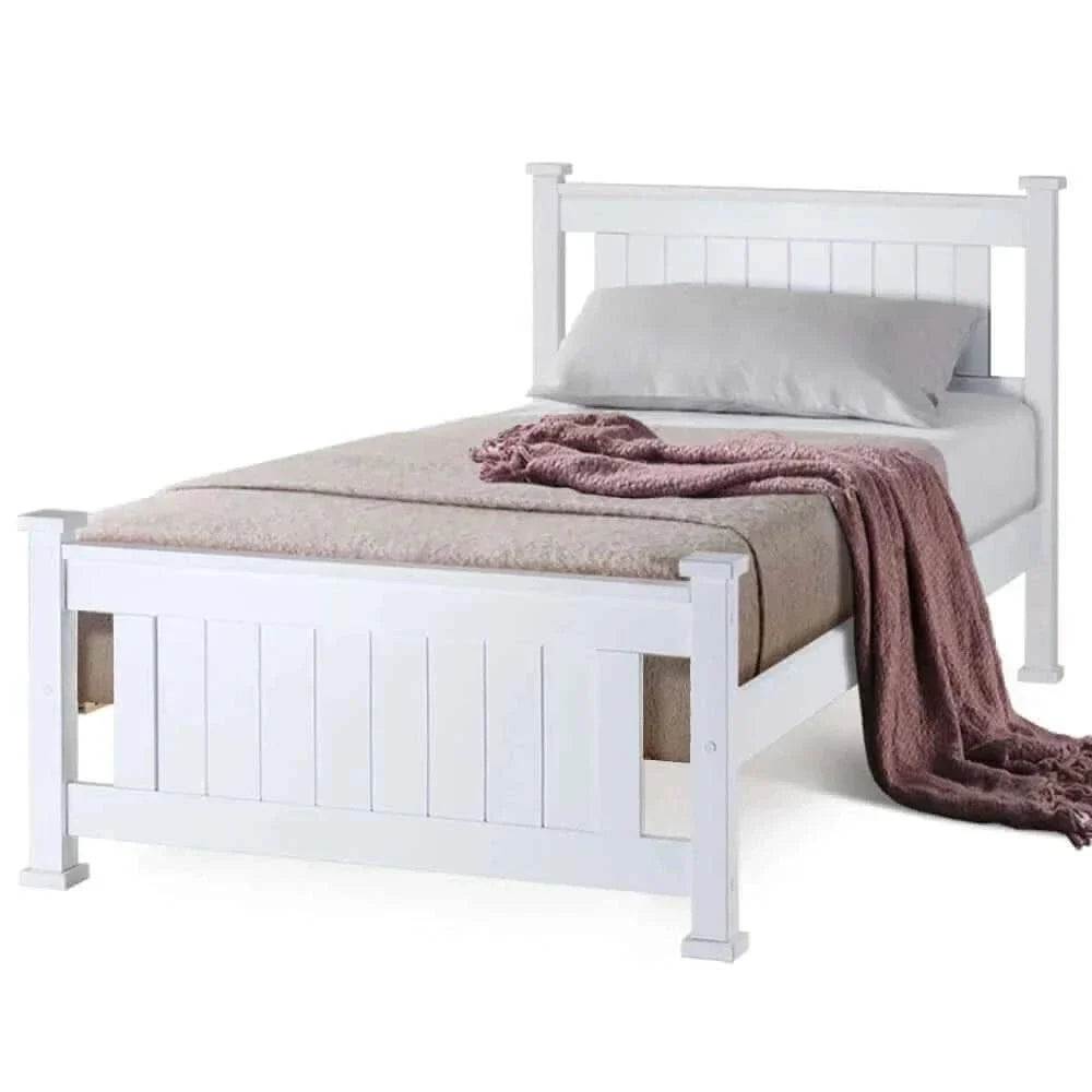 white wooden single bed-Upinteriors