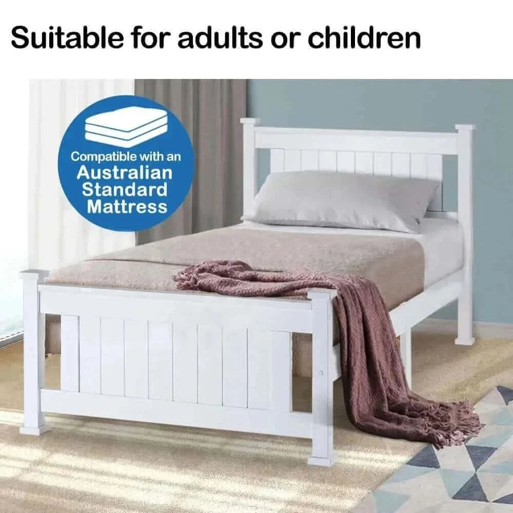Kingston Slumber Single Wooden Bed Frame Base White Pine Adult Bedroom