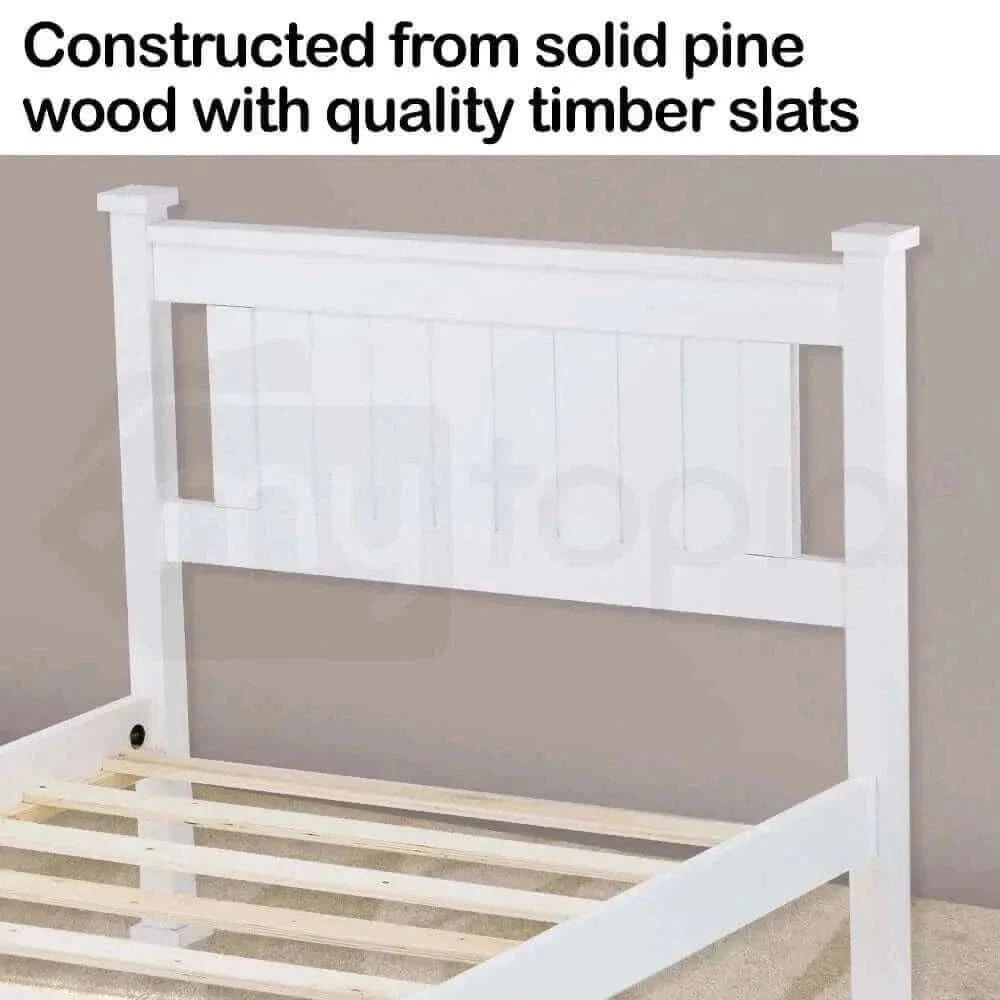 Kingston Slumber Single Wooden Bed Frame Base White Pine Adult Bedroom