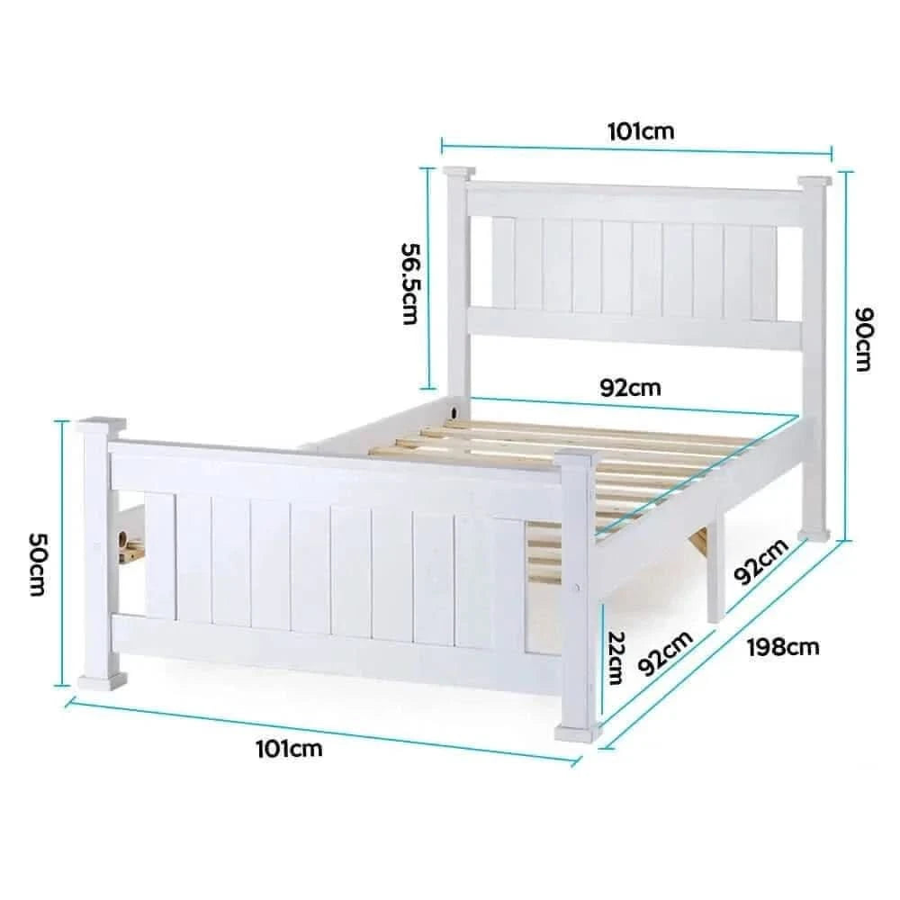 Kingston Slumber Single Wooden Bed Frame Base White Pine Adult Bedroom