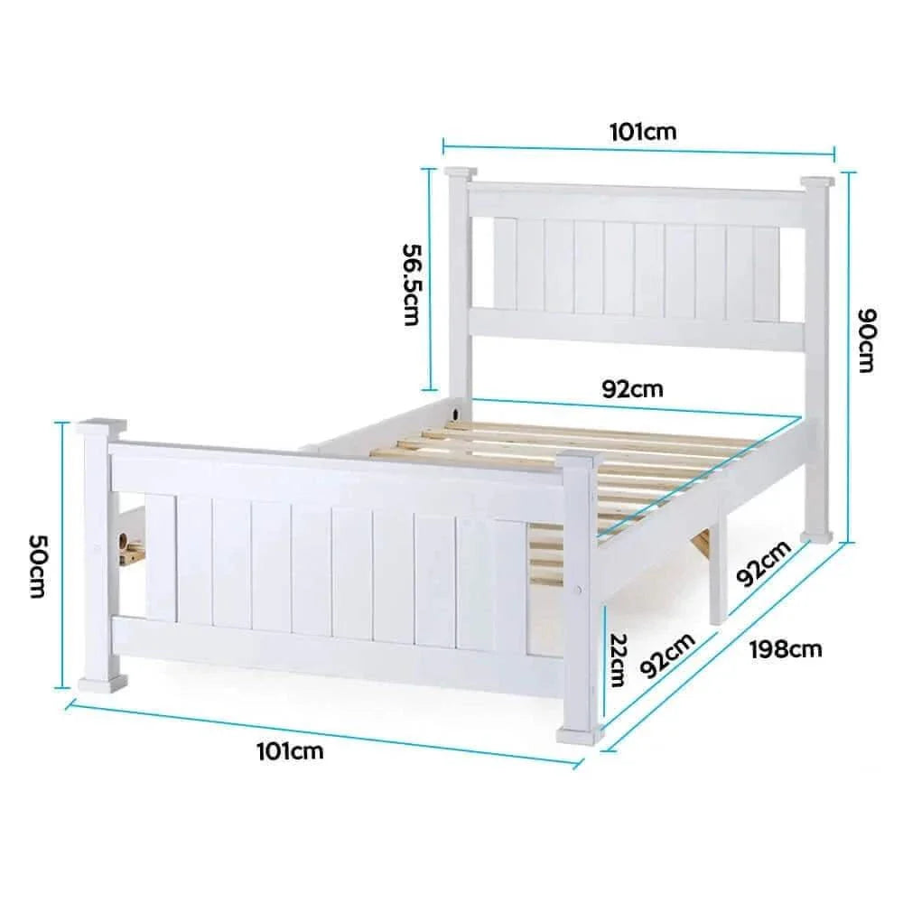 white wooden single bed