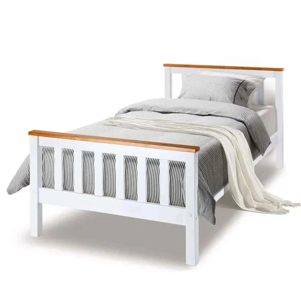 Kingston Slumber Single Wooden Bed Frame Base White Timber Kids Adults